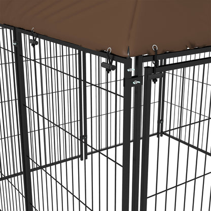 Pawhut Perrera Con Toldo Y 2 Cuencos Para Exterior 141x141x151 Cm Negro_3