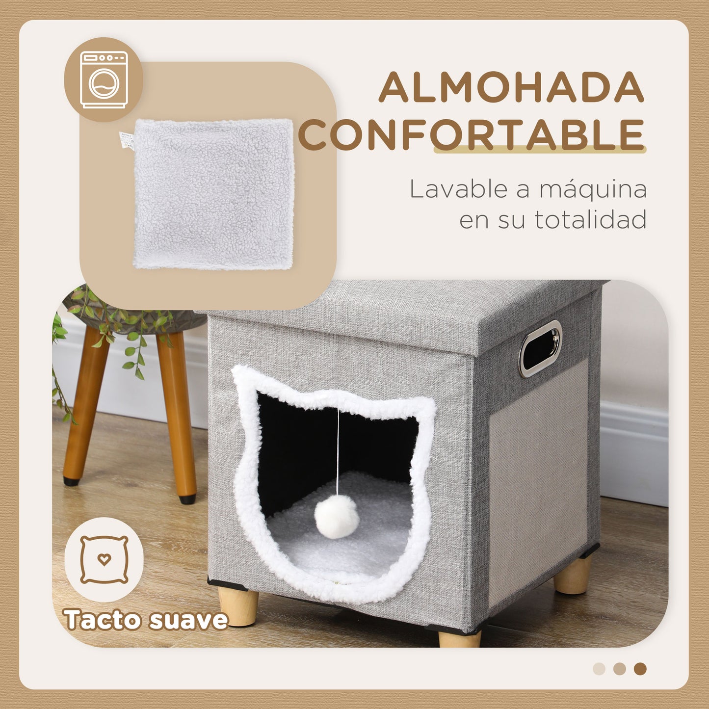 Pawhut Cama Cueva De Gatos 2 En 1 Tipo Reposapiés 35,5x35,5x42,5 Cm Gris_5