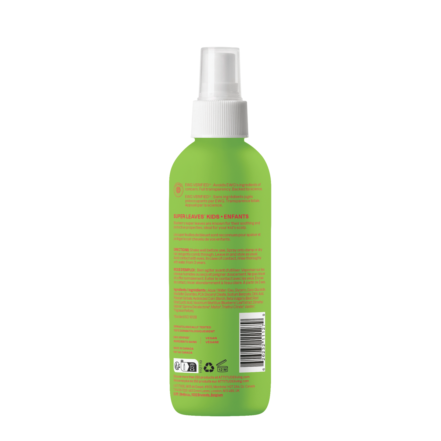 Spray desenredante infantil Super Leaves sandía y coco Attitude