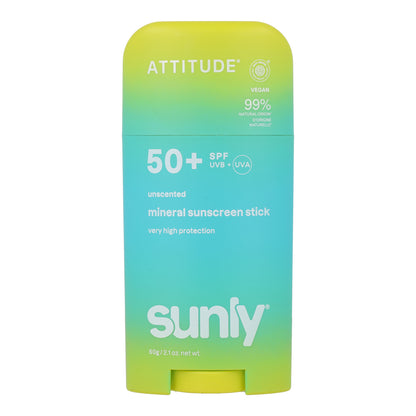 Mineral sunscreen Stick Face &amp; Body SPF 50 unscented Attitude Sunly 60 g