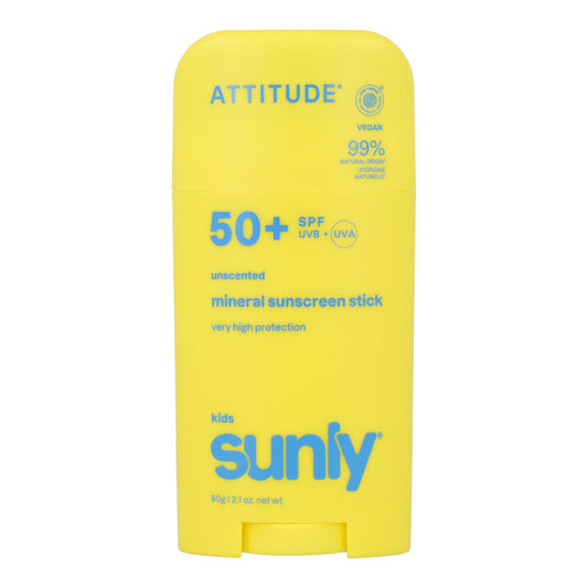 Mineral sunscreen Stick Face & Body Kids SPF 50 unscented Attitude Sunly 60 g