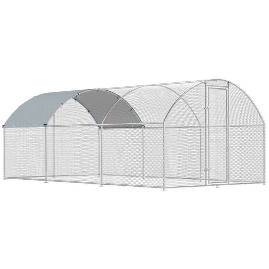 Gallinero Para Exterior Pawhut Acero Galvanizado, Tela Oxford Plata 280x510x190 Cm_0