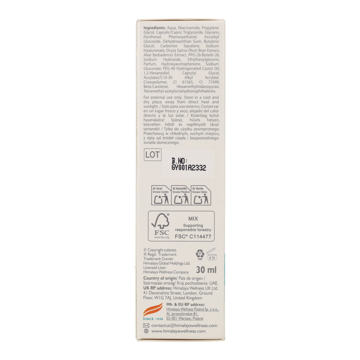 Sérum hidratante Himalaya 30 ml