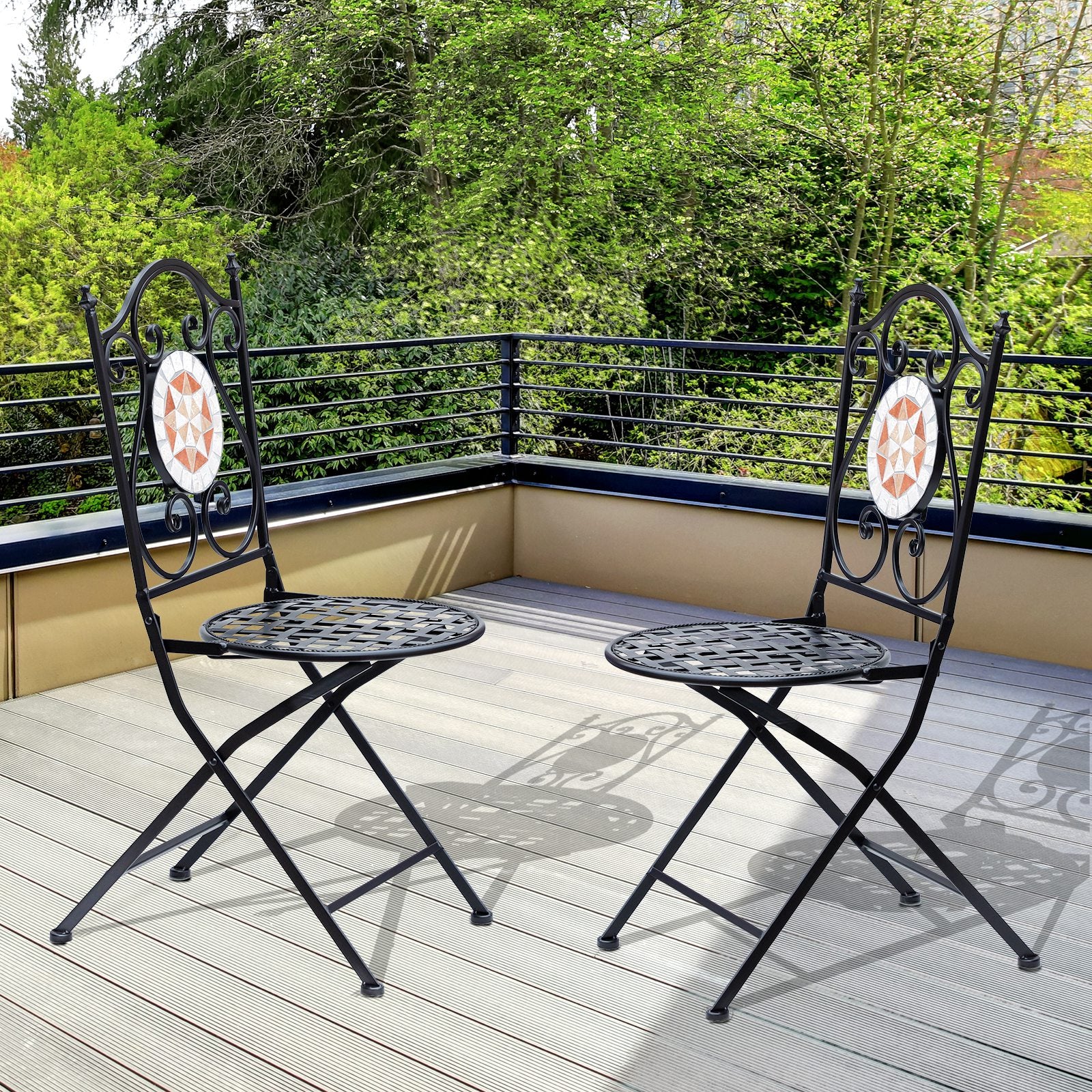 Outsunny Set De 2 Sillas Plegables De Jardín Bistro Silla Asiento Mosaico_1