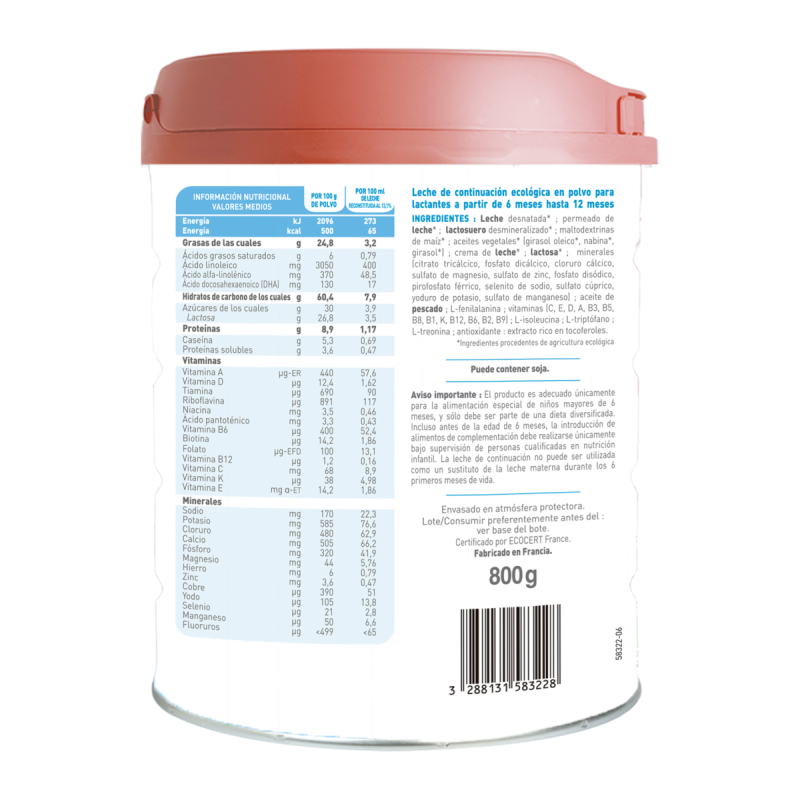 Pack 2 uds Leche continuación Primea 2 (6 a 12 meses) Ecológica Babybio 800g