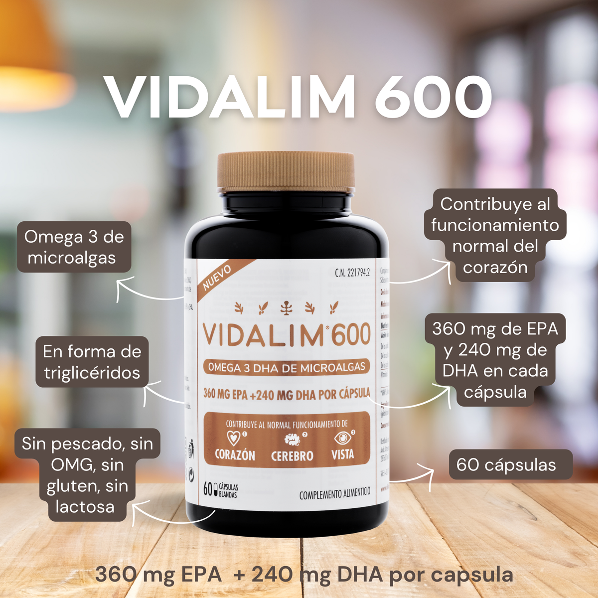 VIDALIM 600. PACK 2ª UNIDAD 50% DESCUENTO. Omega 3 de microalgas 360 mg EPA y 240 mg DHA - Pack 120 Cápsulas Vidalim_4