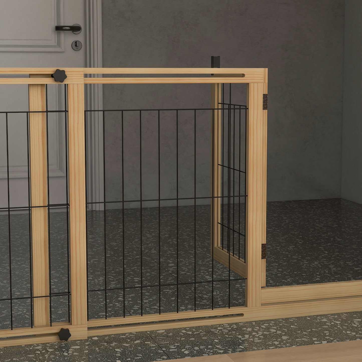 Pawhut Barrera Para Perros Extensible De Madera 112-159x44x70 Cm Natural_4