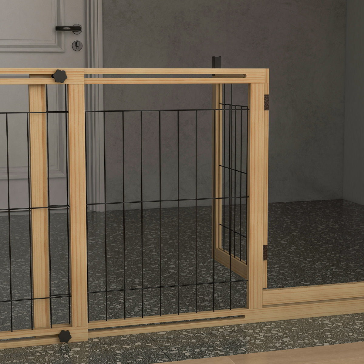 Pawhut Barrera Para Perros Extensible De Madera 112-159x44x70 Cm Natural_4