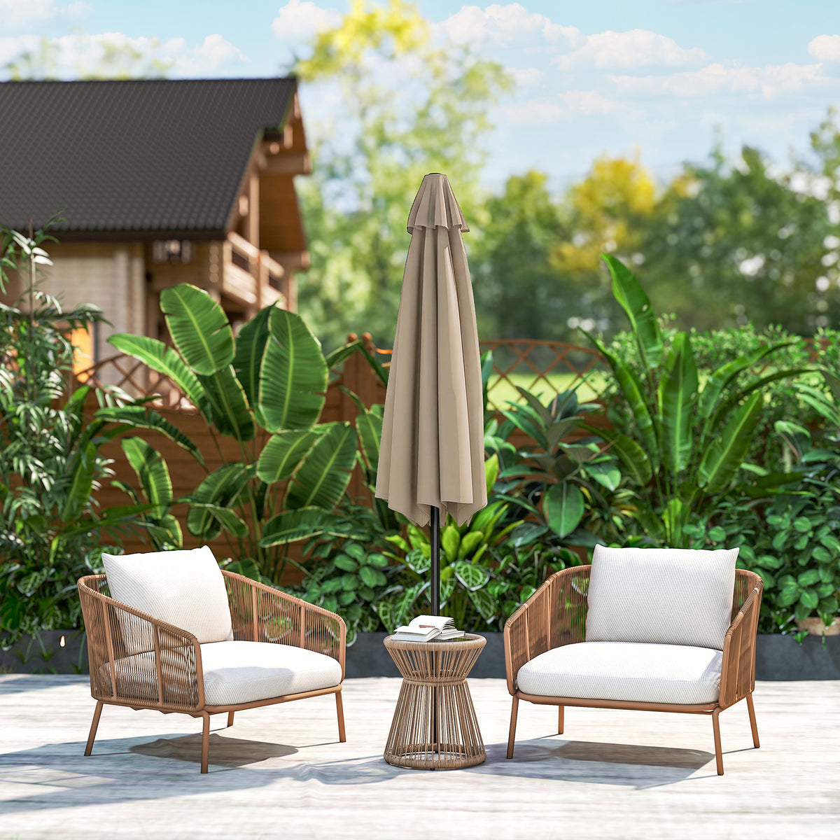 Outsunny Sombrilla De Jardín Ø230x216 Cm Con Techo Basculante Impermeable Caqui_3