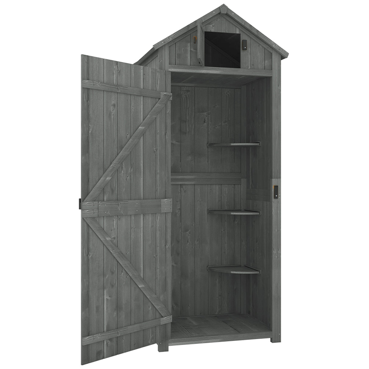 Outsunny Armario De Jardín De Madera Con 3 Estantes 0,3 M² 77x54,2x179cm Gris_0