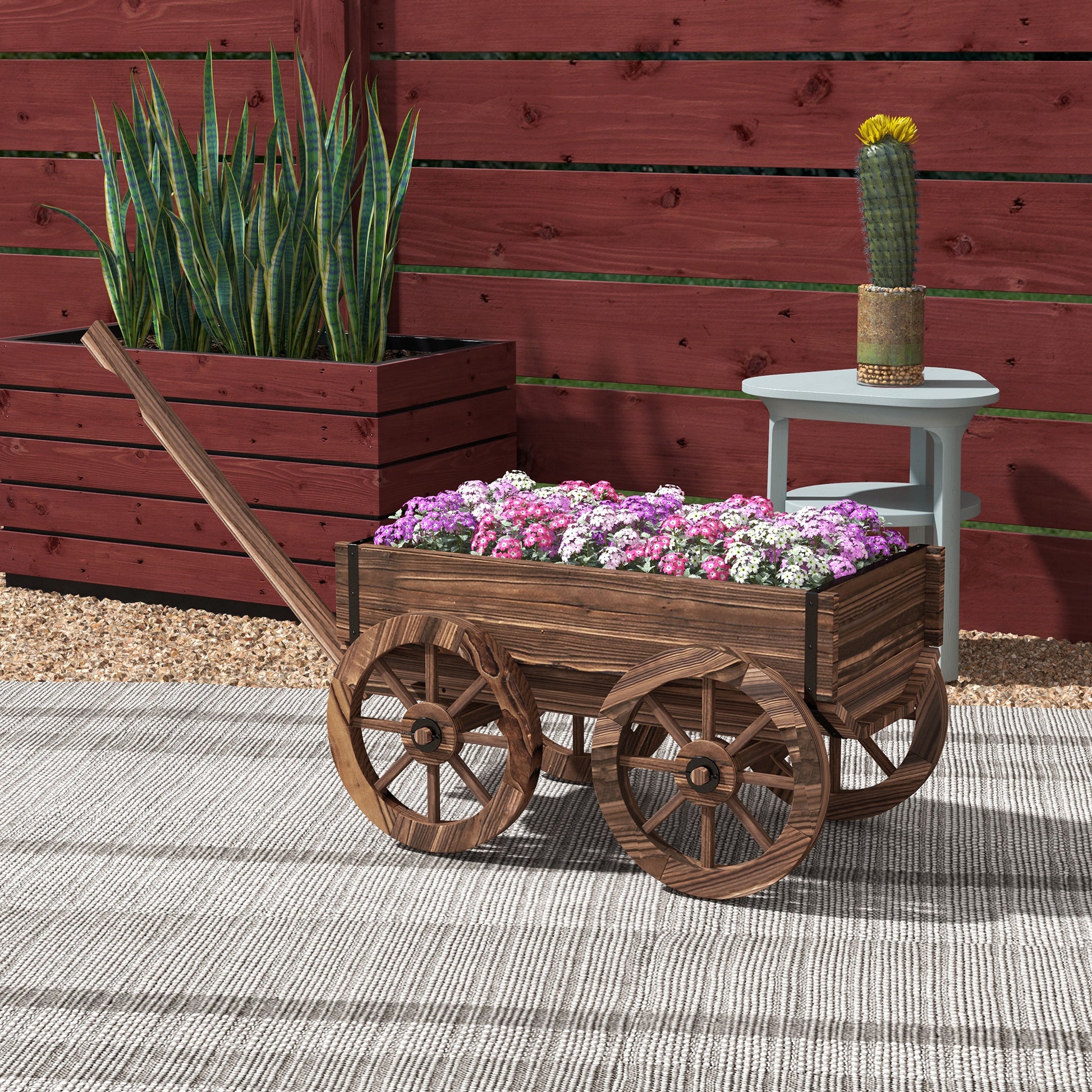 Outsunny Jardinera De Madera En Forma De Carrito 120x41x54 Cm Carbonizado_1