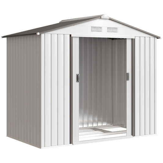 Outsunny Caseta De Jardín 213x130x185 Cm Con 2 Puertas Correderas Y 4 Ventanas_0