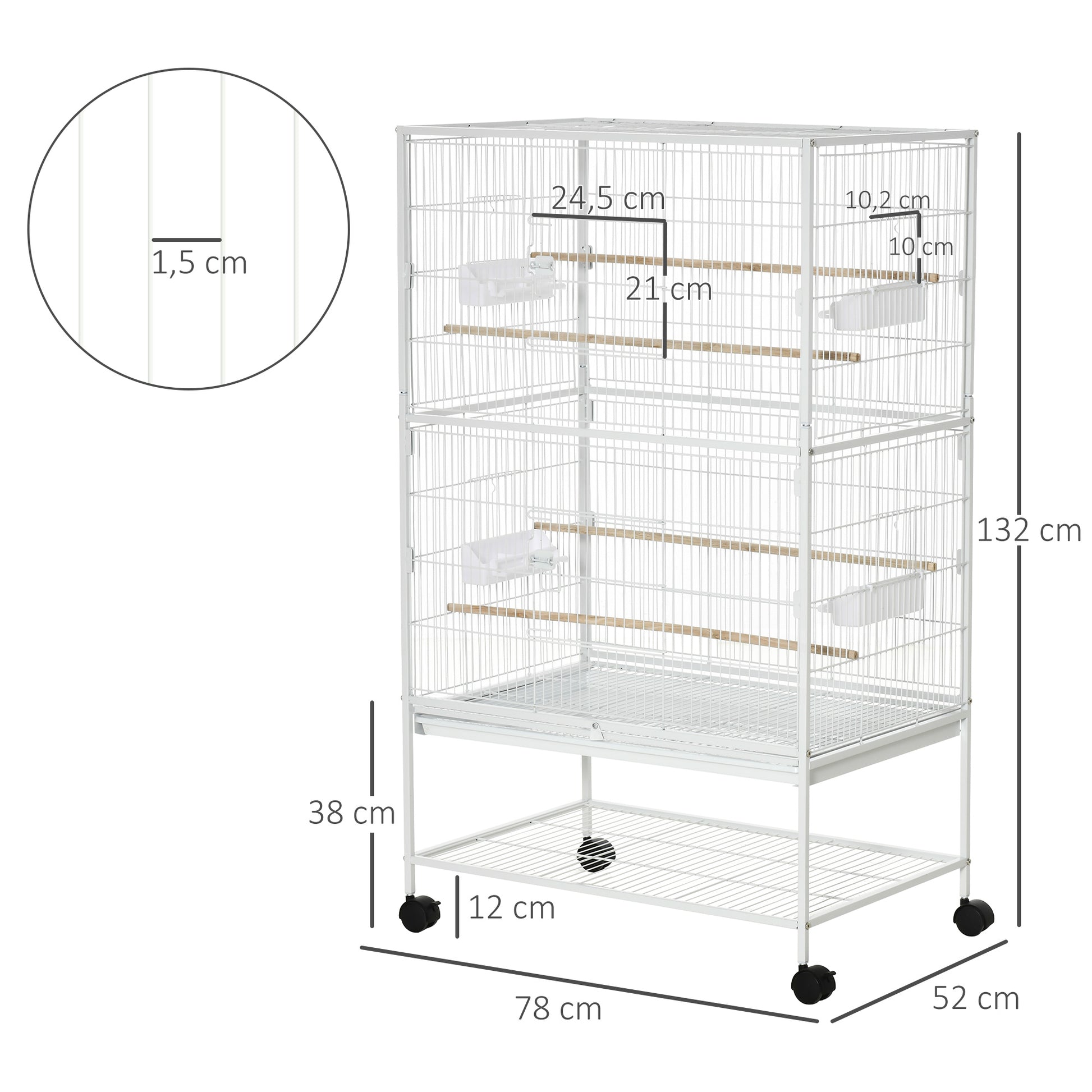 Pawhut Jaula Para Pájaros Con Ruedas 78x52x132 Cm Con Bandeja Extraíble Puertas_2