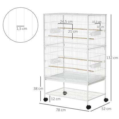 Pawhut Jaula Para Pájaros Con Ruedas 78x52x132 Cm Con Bandeja Extraíble Puertas_2