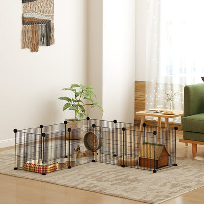 Pawhut Valla Metálica Para Mascotas Con 12 Paneles Diseño Diy 140x70x35 Cm Negro_3