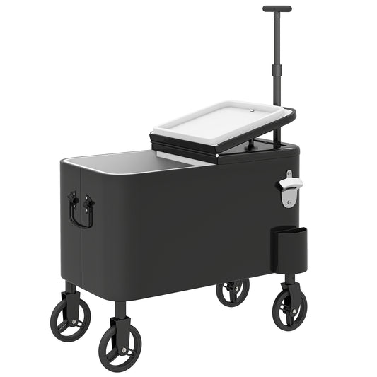Carrito Nevera Outsunny Acero, Pu Negro 75x35x120 Cm_0
