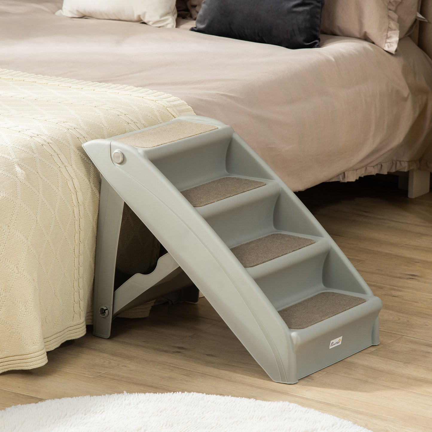 Pawhut Escalera Plegable Para Mascotas 4 Peldaños Con Alfombras Antideslizantes_1