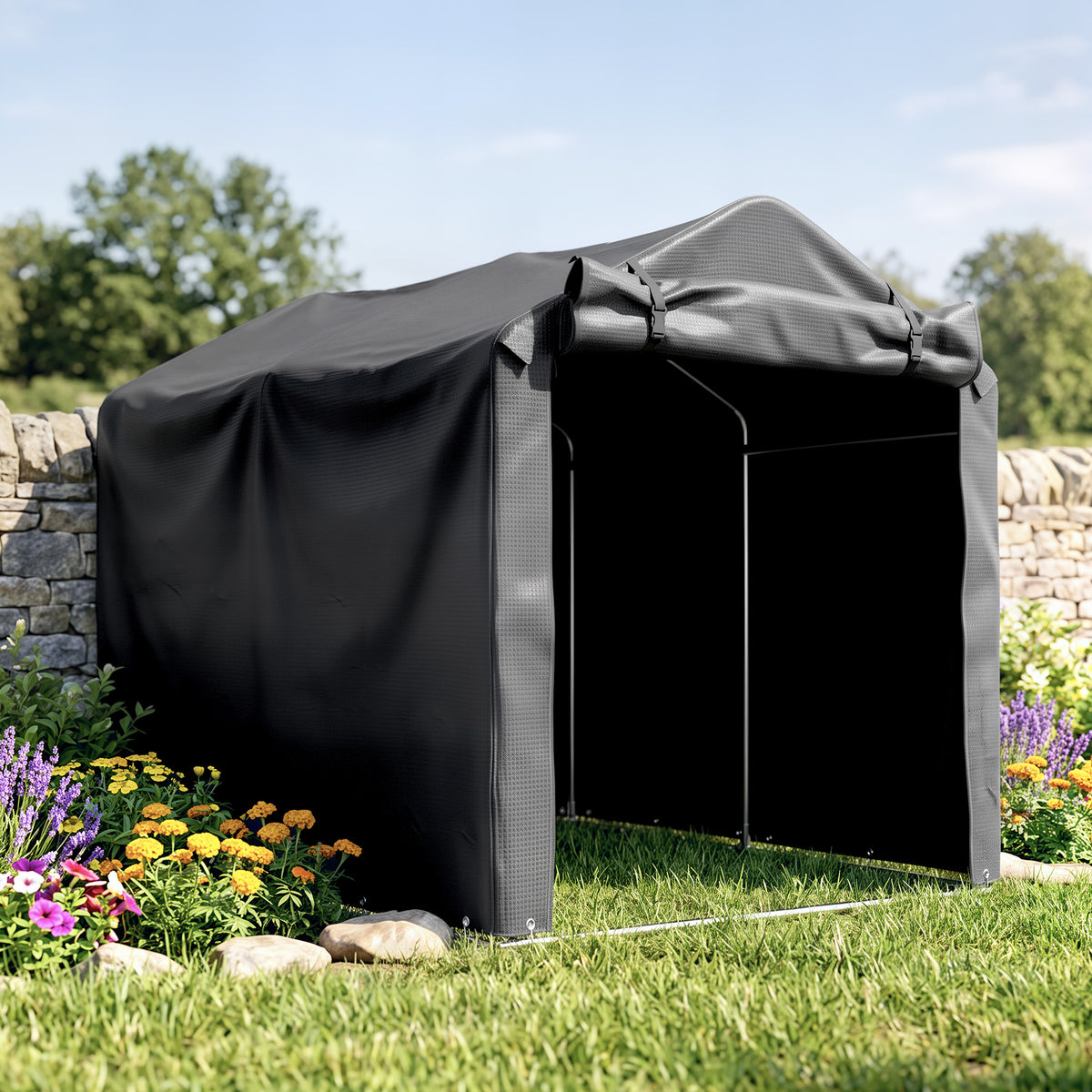Outsunny Carpa De Jardín Exterior Para Herramientas 2,2x1,57x1,65 M Gris Oscuro_1
