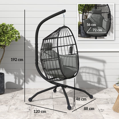 Outsunny Silla Colgante Huevo Con Soporte Cesta Plegable Cojín Carga 120kg Negro_2