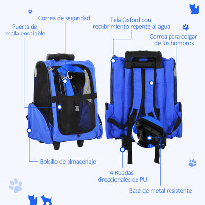 Pawhut Transportín 2 En 1 Para Mascotas Carrito Mochila Ruedas 42x25x55 Cm Azul_5