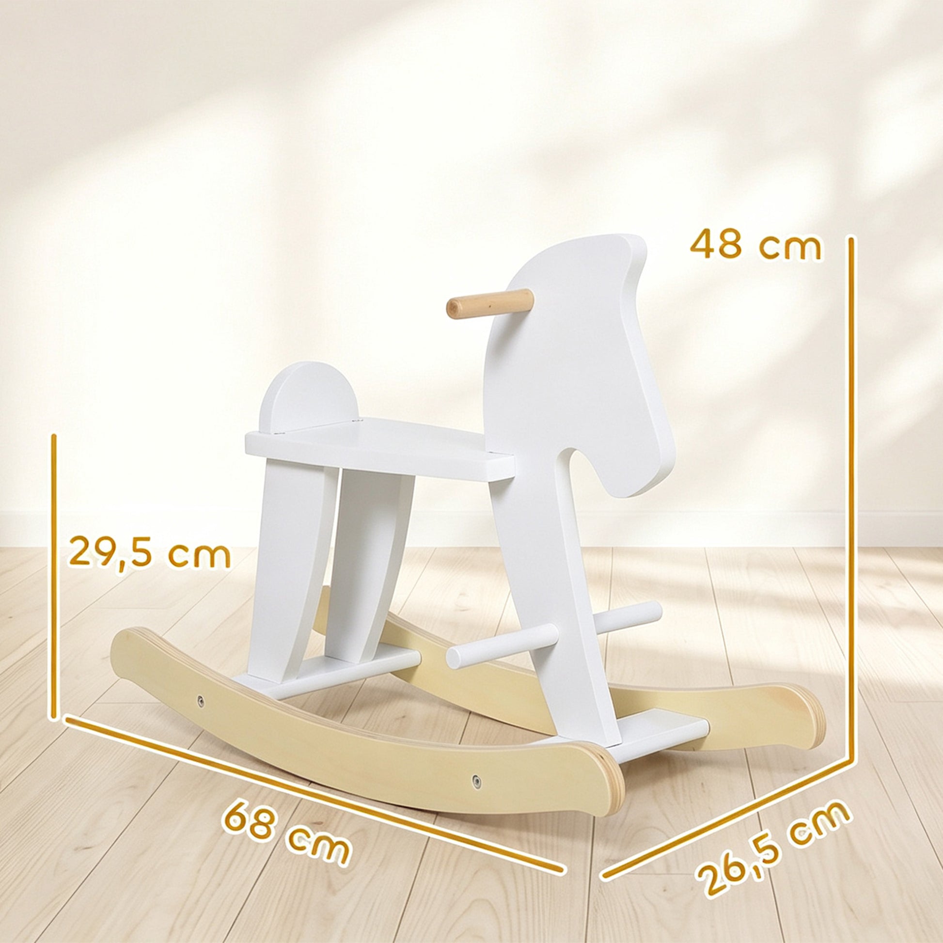 Homcom Caballito Balancín Para Bebés Diseño Clásico Base De Madera Blanco_2