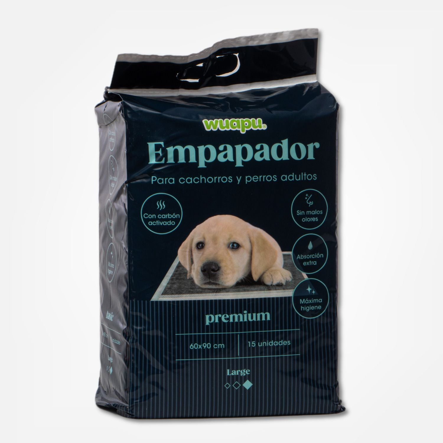 15 Empapadores Con Carbón Activado Para Perro Wuapu, Gran Absorción Sin Olores. Talla L 60x90cm_0