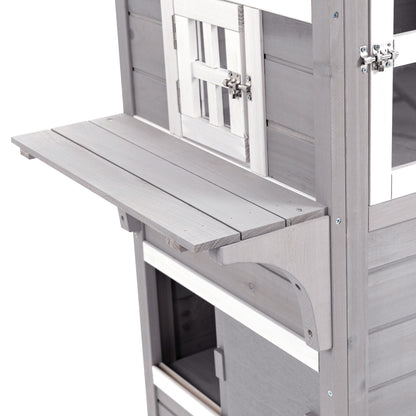 Pawhut Caseta Para Gatos De Madera Exterior De 3 Pisos Con Múltiples Entradas_4
