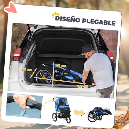Pawhut Carrito Para Perros Plegable Con Cesta De Almacenaje 111x58x107 Cm Azul_5