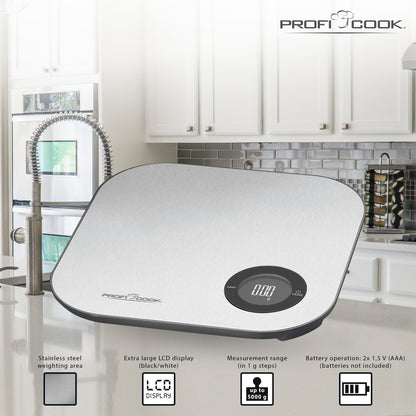 Báscula De Cocina Inteligente Bluetooth Con App, Precisión 1g, Hasta 5 Kg, Acero Inoxidable Proficook Kw 11158 Plata_2