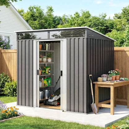 Outsunny Caseta De Jardín 2 M² 195x122x181,5 Cm Con Puerta Corredera Gris_3
