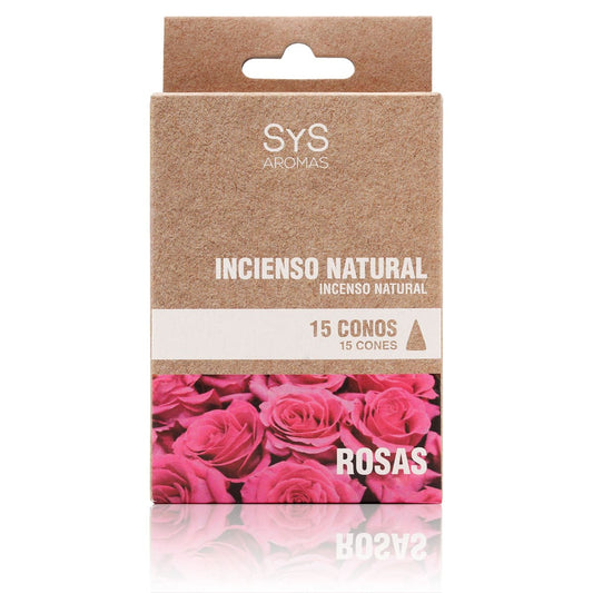 Incienso Natural Rosas SYS Aromas | 15 Conos | Aroma Floral y Delicado | Carbón Vegetal, Resinas y Bambú_0