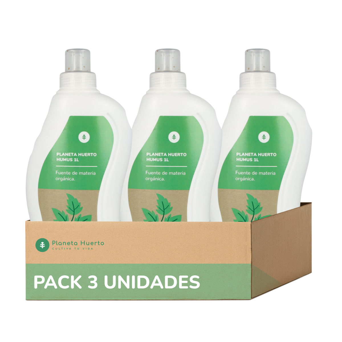 Pack 3 x Abono órgano-mineral NPK enriquecido con Humus Planeta Huerto 1 Litro