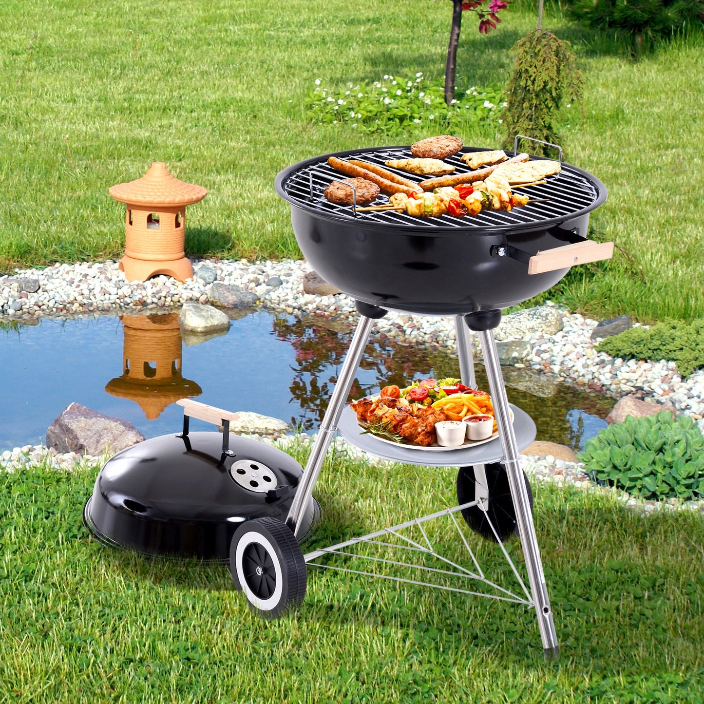 Outsunny Barbacoa De Carbón Bbq Con Ruedas Picnic Patio Acampada Parilla Carbón_1