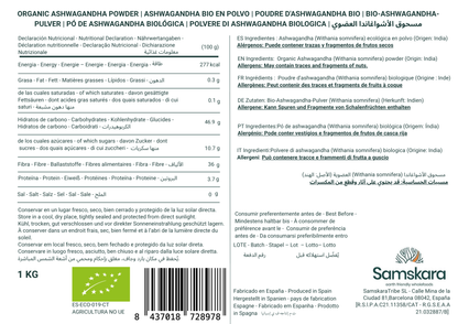 Ashwagandha En Polvo Bio - 1kg | Superalimento Ecológico Vegano Para Batidos, Smoothies Y Zumos, Sin Azúcares Añadidos_1