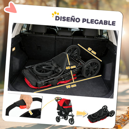 Pawhut Carrito Para Perros Plegable Con 3 Ruedas 109,5x57,5x106,5 Cm Rojo_5
