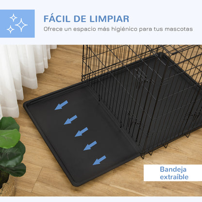 Pawhut Transportín Jaula De Transporte De Metal Para Perro 90x57,5x62 Cm Negro_5