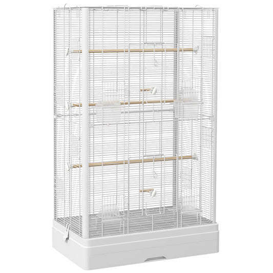 Pawhut Jaula Para Pájaros 61x36,5x98 Cm Con Puertas Perchas Bandeja Blanco_0