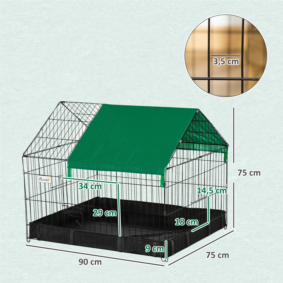 Pawhut Jaula Para Animales Pequeños Con 2 Puertas 90x75x75 Cm Negro Y Verde_2