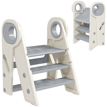Aiyaplay Taburete Para Niños Plegable Y Ajustable Con Asa Gris Y Blanco_0