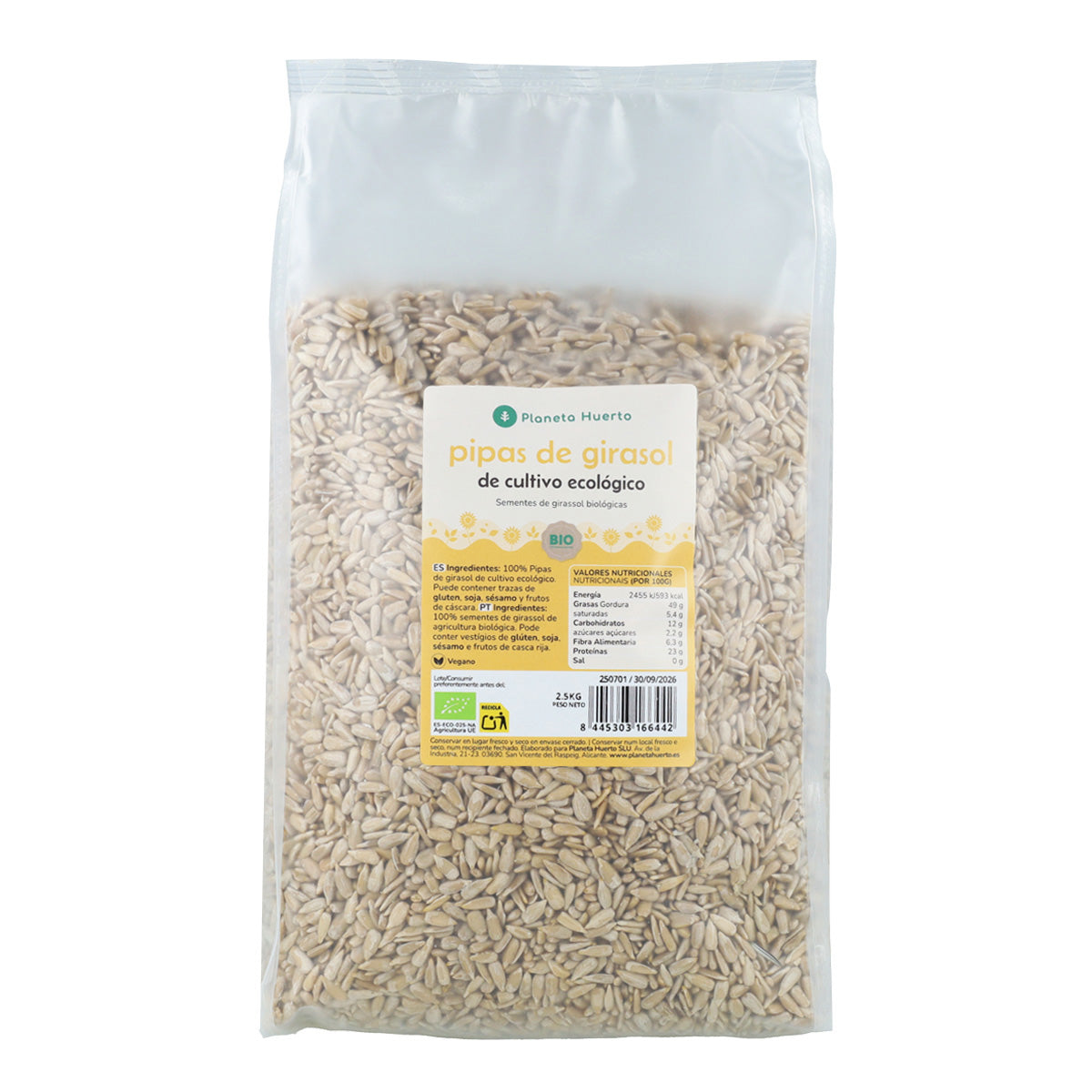 Pipas peladas de Girasol ECO Planeta Huerto 2,5 kg