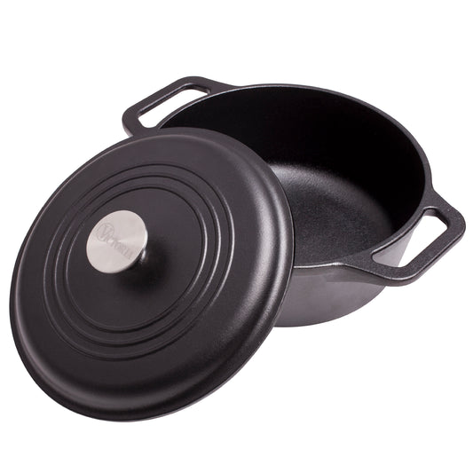 Victoria Horno Holandés Olla Inducción Hierro Fundido Curado 25cm, Cocotte 3,8l, Sin Ptfe Ni Pfoa, 32043, Negro_0