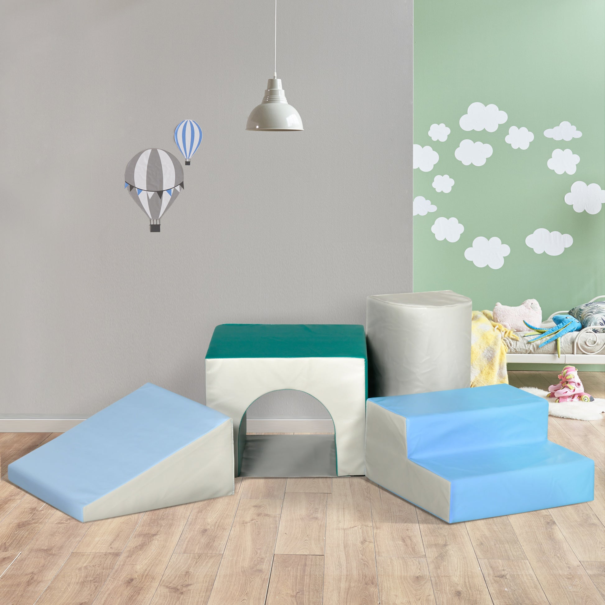 Homcom 4 Bloques De Espuma Para Niños Tapizados En Cuero Sintético 150x50x39 Cm_1
