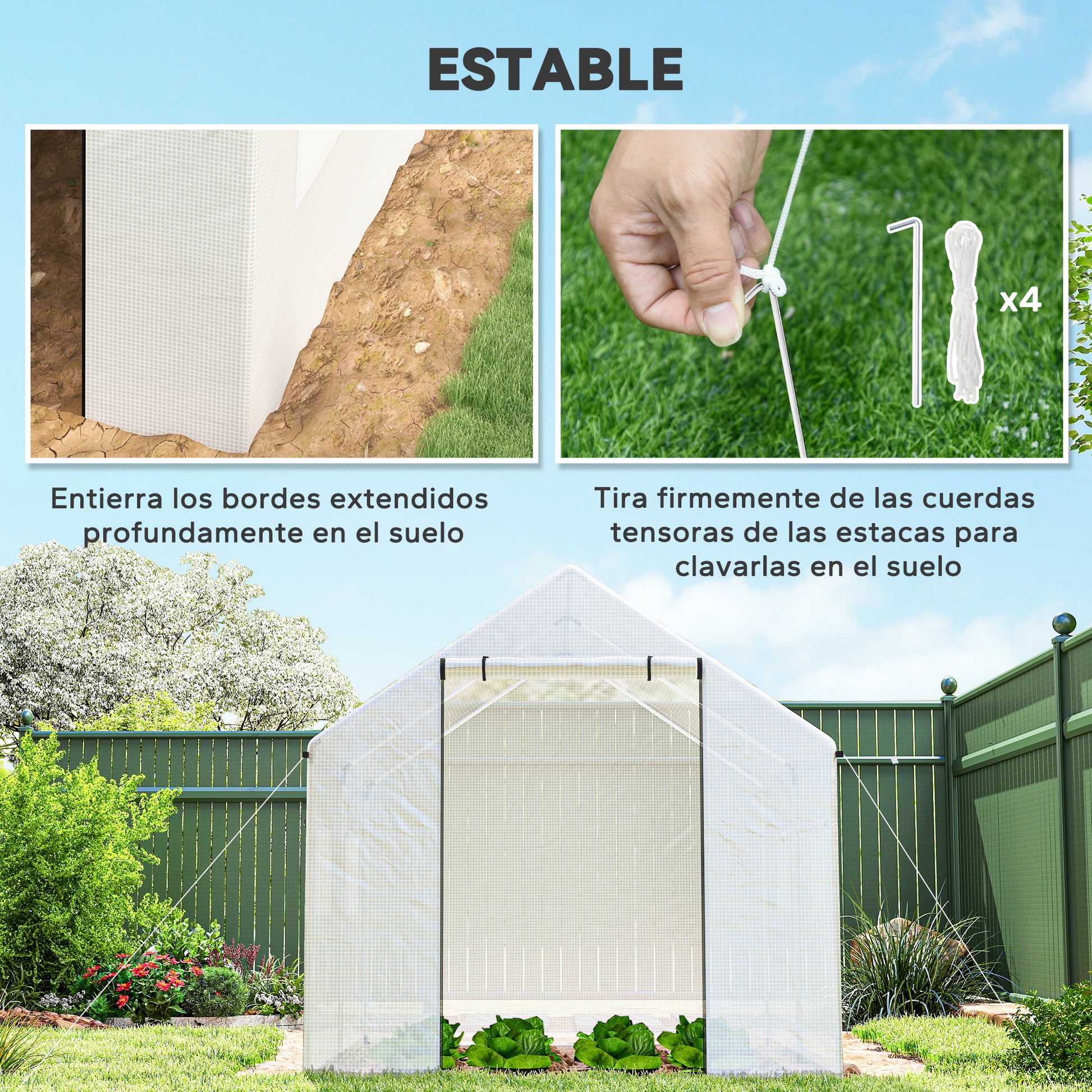 Outsunny Invernadero De Exterior 2x3x2 M Con 4 Ventanas De Malla Blanco_5