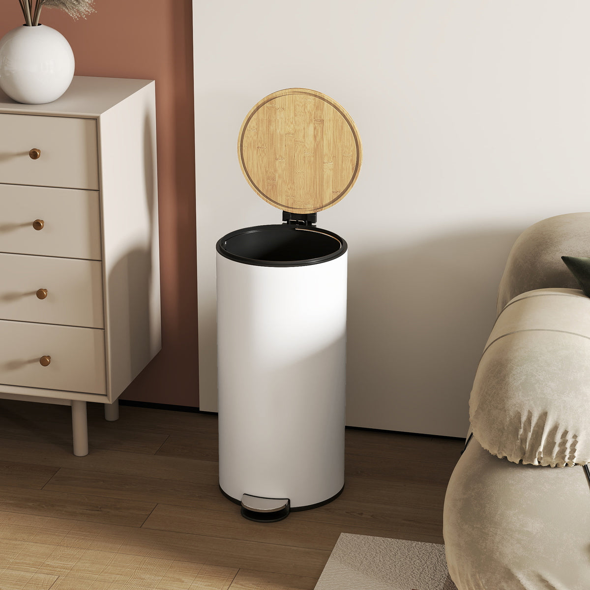 Balde De Lixo Homcom Metal E Plástico Branco 36x30x60,5 Cm 851-063v01wt_4