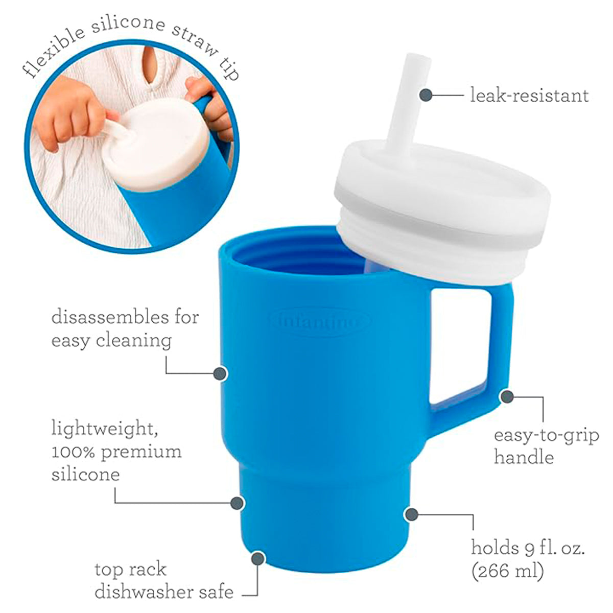 Infantino Mi Primer Vaso, Pajita Resistente Y Asa Para Niños Pequeños, Fácil De Limpiar, 250ml, Ocean_1