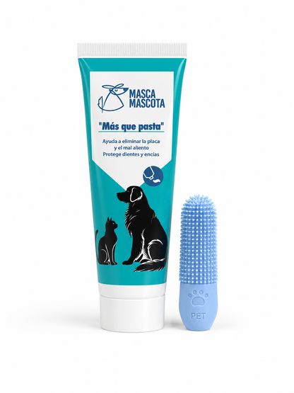 Pasta dental natural para perros y gatos con dedal limpiador Masca mascota 100 g_0