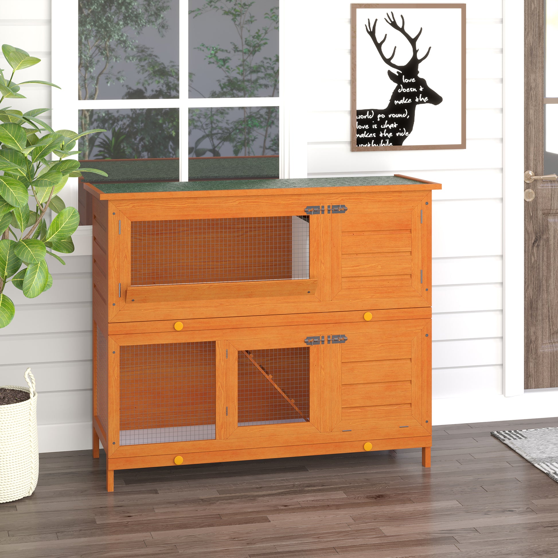 Pawhut Conejera Madera Exterior 2 Pisos Con Techo Abrible Bandejas 120x48x100 Cm_1
