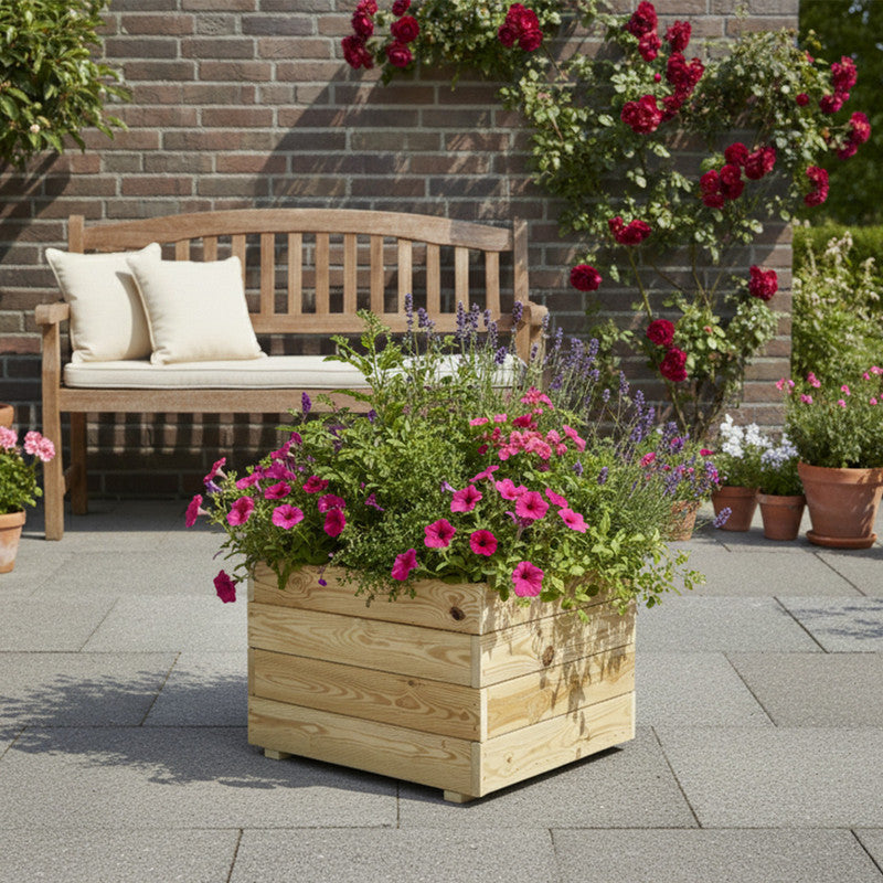 Jardinera Cuadrada De Madera Tratada Para Exterior Pun Hortalia 60x60x40 Cm_1