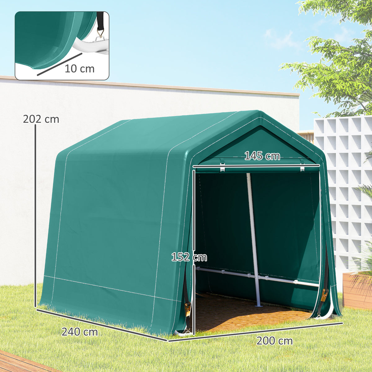 Carpa Para Herramientas Outsunny Pe, Metal Verde 240x200x202 Cm_2
