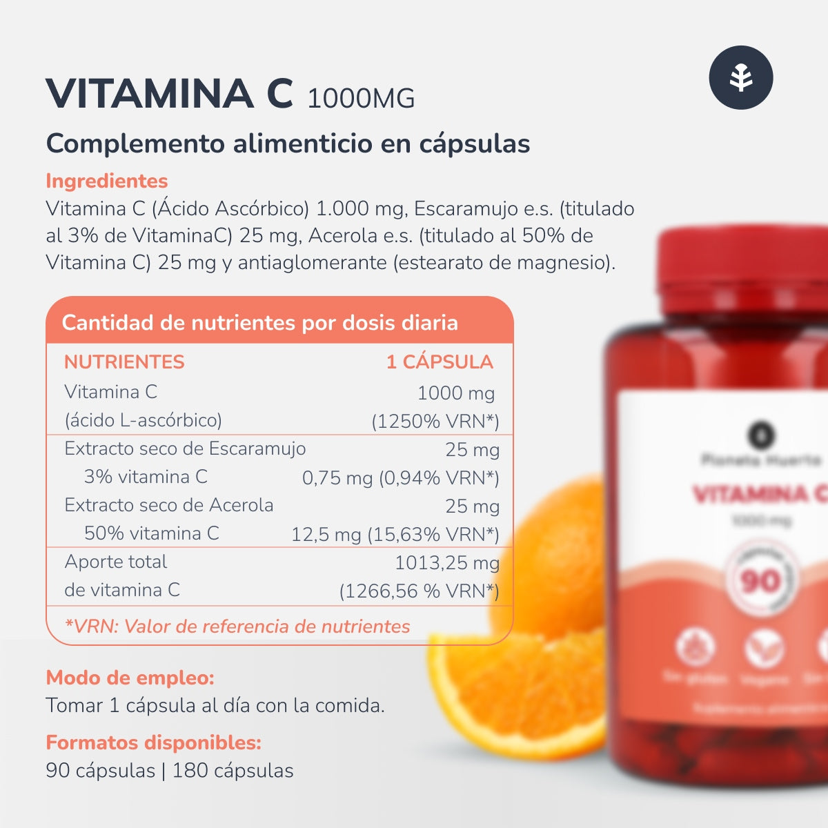 Vitamina C 1000 mg Planeta Huerto 90 cápsulas vegetales